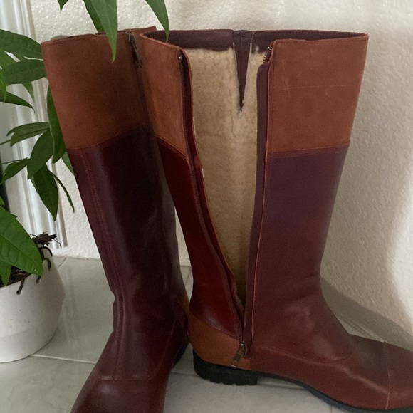 NWOT UGG tall cap toe cognac leather boots with shearling - Picture 4 of 11